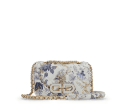 Bolsa balnca con estampado de flores azules, BOLSOS