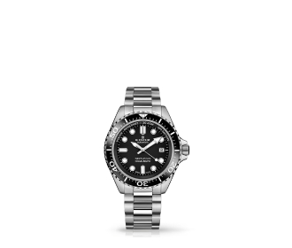 Reloj plateado con caratula negra. EDOX