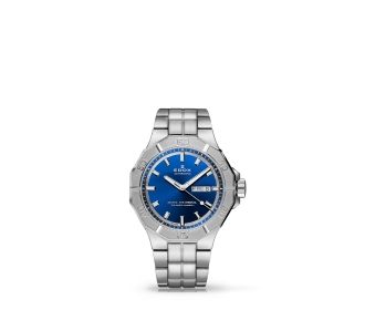 Reloj color plateado con caratula azul. EDOX