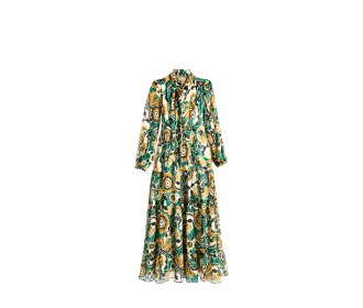 vestido verde con blanco y cafe, Dhierro