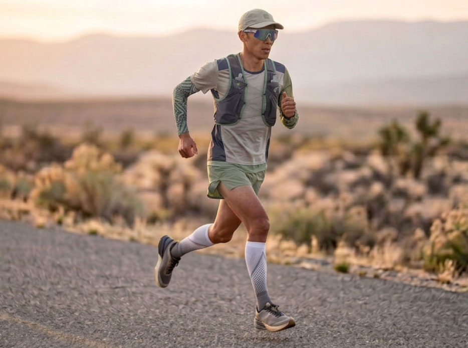 Hombre corriendo con ropa deportiva en una carretera