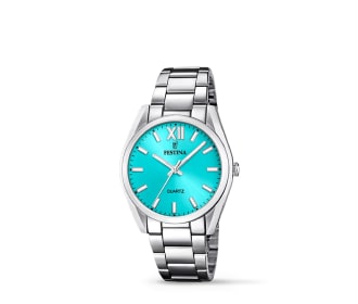 reloj plateado con caratula celeste FESTINA