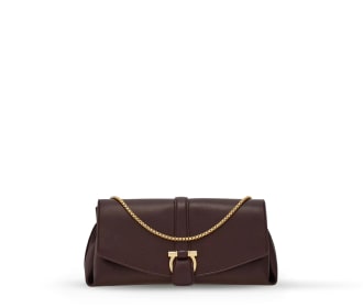 bolso cafe con detalles dorados, FERRAGAMO