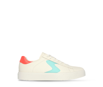 teni blanco con detalle azul y rojo, SKECHERS