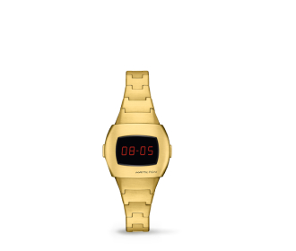 Reloj dorado digital con numeros rojos. HAMILTON