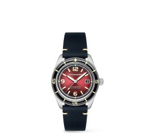 reloj negro con caratula roja