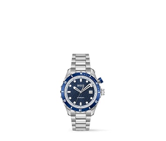 reloj plateado con azul