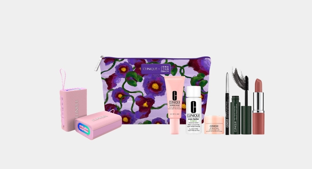  selecciona un kit de viaje con 6 minis y cosmetiquera o una bocina CLINIQUE