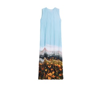 vestido con estampado de un paidaje de campo con flores, DESIGUAL
