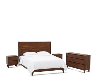 recamara de muebles cafe y colchon blanco