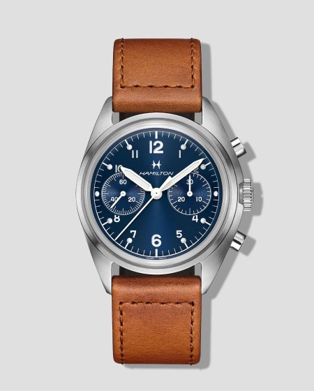 reloj plata con correa cafe HAMILTON