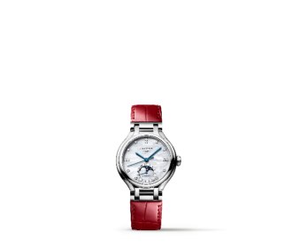 reloj plateado con rojo