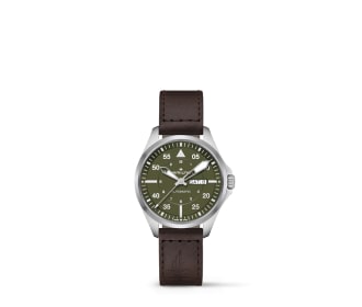 Reloj plata con extensible verde y caratula negra. HAMILTON