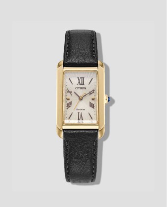 reloj dorado con correa negra Citizen