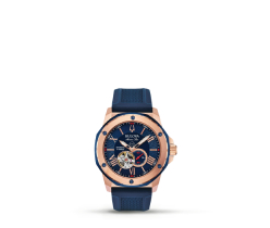 Imagen de reloj de carcasa cobre, cinta y caratula azul. JOYERIA Y RELOJES Rebajas