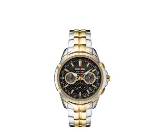 reloj plateado/dorado con caratula negra, SEIKO