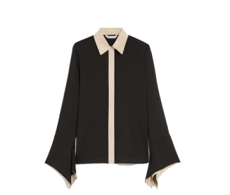 Blusa color negra con cuello y taya color crema y mangas olgadas, MAX MARA