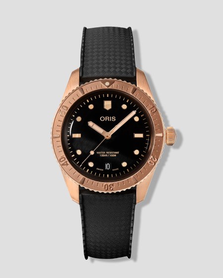 reloj negro con cobre Oris