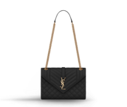 Imagen de un bolso negro con broche y cadena dorados, YVES SAINT LAURENT