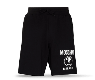 Imagen de un short negro con la marca de MOSCHINO. MOSCHINO