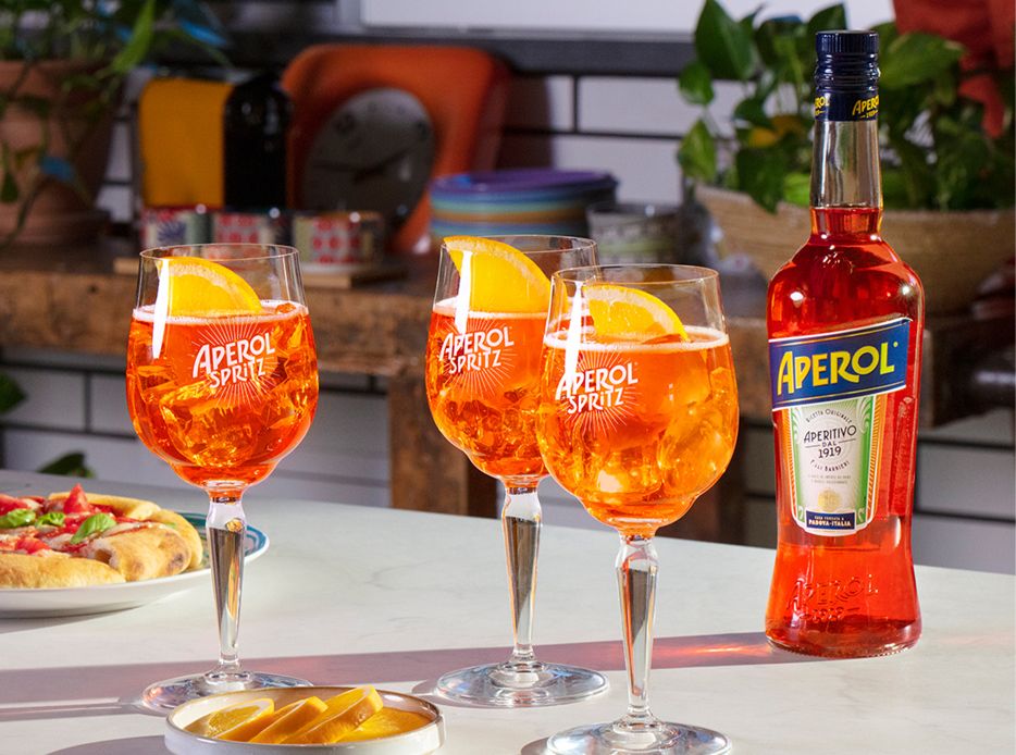 Imagen de tres copas de cocteles preparadas con APEROL
