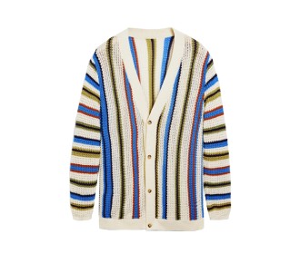 sueter beige con rayas de varios colores, DESIGUAL