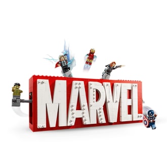 logo marca marvel, LEGO