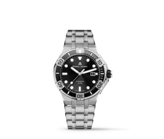 reloj plateado con caratula negra
