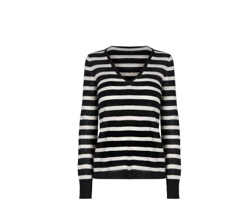 blusa de manga a rayas negra con blanco, Dhierro