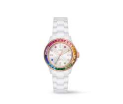 Reloj blanco y caratula con colores, FOSSIL