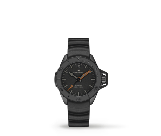 Reloj negro con detalles naranjas. HAMILTON
