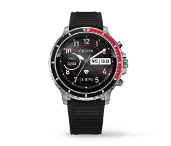 Reloj plateado con negro y rojo, CITIZEN