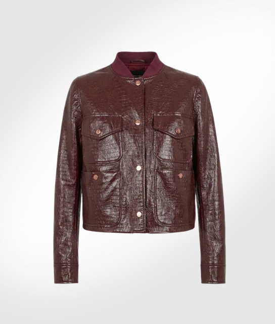 Chamarra de piel color vino tiento