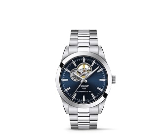 Imagen de reloj Tissot plateado con caratula azul. TISSOT