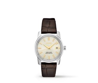 reloj con correa cafe y caratula blanca, SEIKO