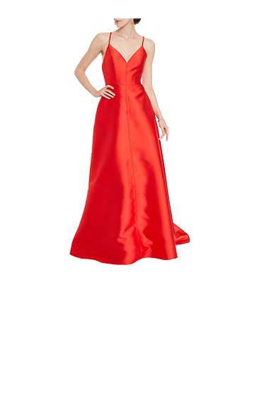 Vestido de noche color rojo en forma de A. PRONOVIAS