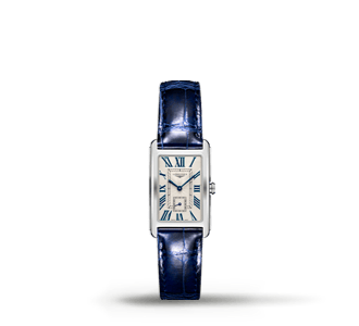Reloj plateado rectangular con extensibles azul, LONGINES