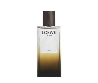 Imagen de un frasco de perfume color cafe con blanco de la coleccion Elixires, LOEWE