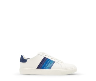 Tenis blanco con color azul en los costados, Sneakers para mujer
