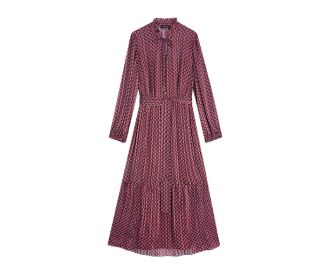 Imagen de un vestido de color vino con rombos gris con negro