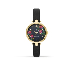 reloj con correa negra, carcasa dorada, RELOJES MUJER