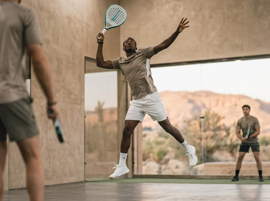 Imagen de tres hombres jugando PADEL