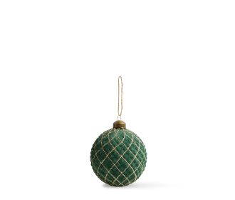 Esfera de navidad color verde con rayas doradas, Navidad