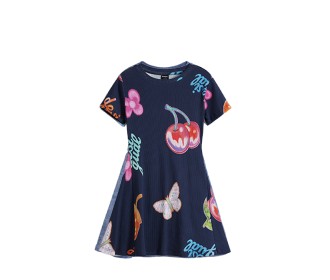 vestido  azul con estampado de flores, DESIGUAL