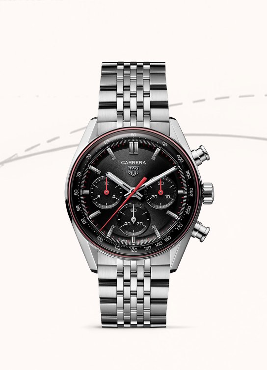 reloj plata con caratula negra Tag Heuer