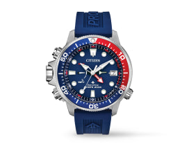 Reloj plateado con correa azul azul, CITIZEN