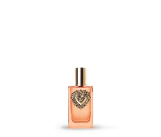 Botella de locion color coral con tapa y corazon dorado, DOLCE & GABBANA