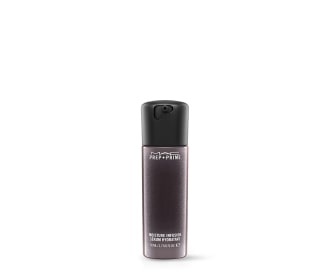 botella de maquillaje cafe con tapa negra PRIMERS, MAC