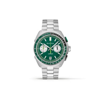 Reloj plateado con caratula verde de la marca BULOVA