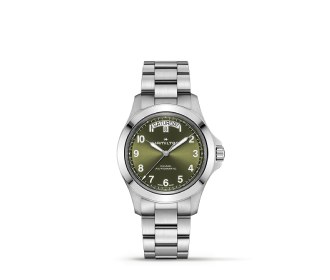 Reloj plateado con caratula verde. HAMILTON